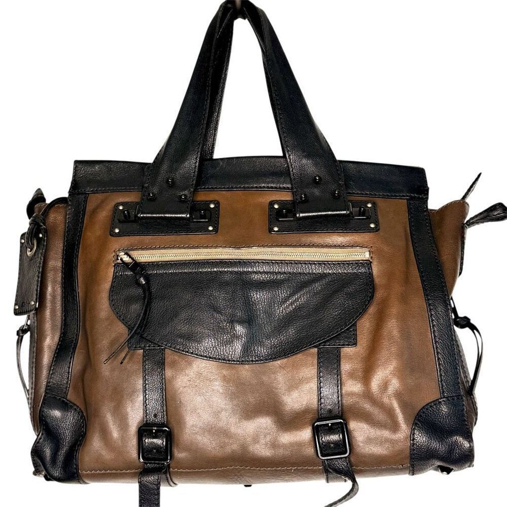 CHLOE Chloé Tracy Two-Tone Leather Tote Satchel Black Brown Top Handle w Cert